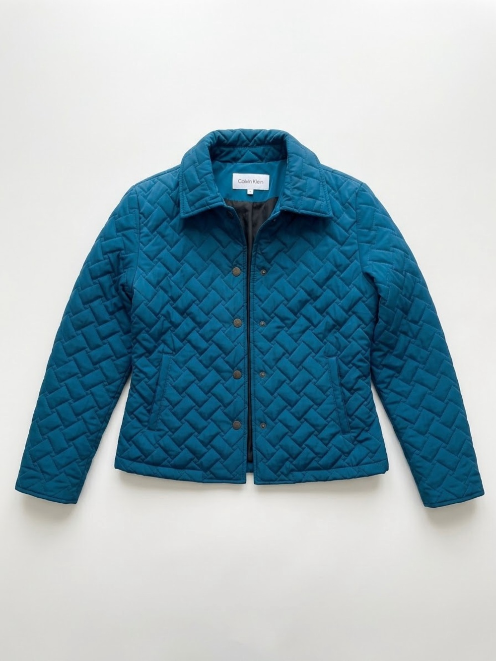 Calvin Klein Teal Blue Geometric Quilted Lightweight Jacket Coat